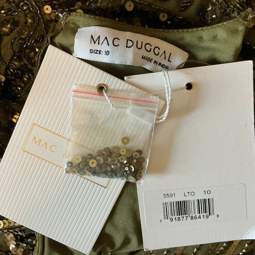 Mac Duggal 5591 Green Cocktail Dress Sequined Long Sleeve A-Line Midi Size 10 - Picture 11 of 13